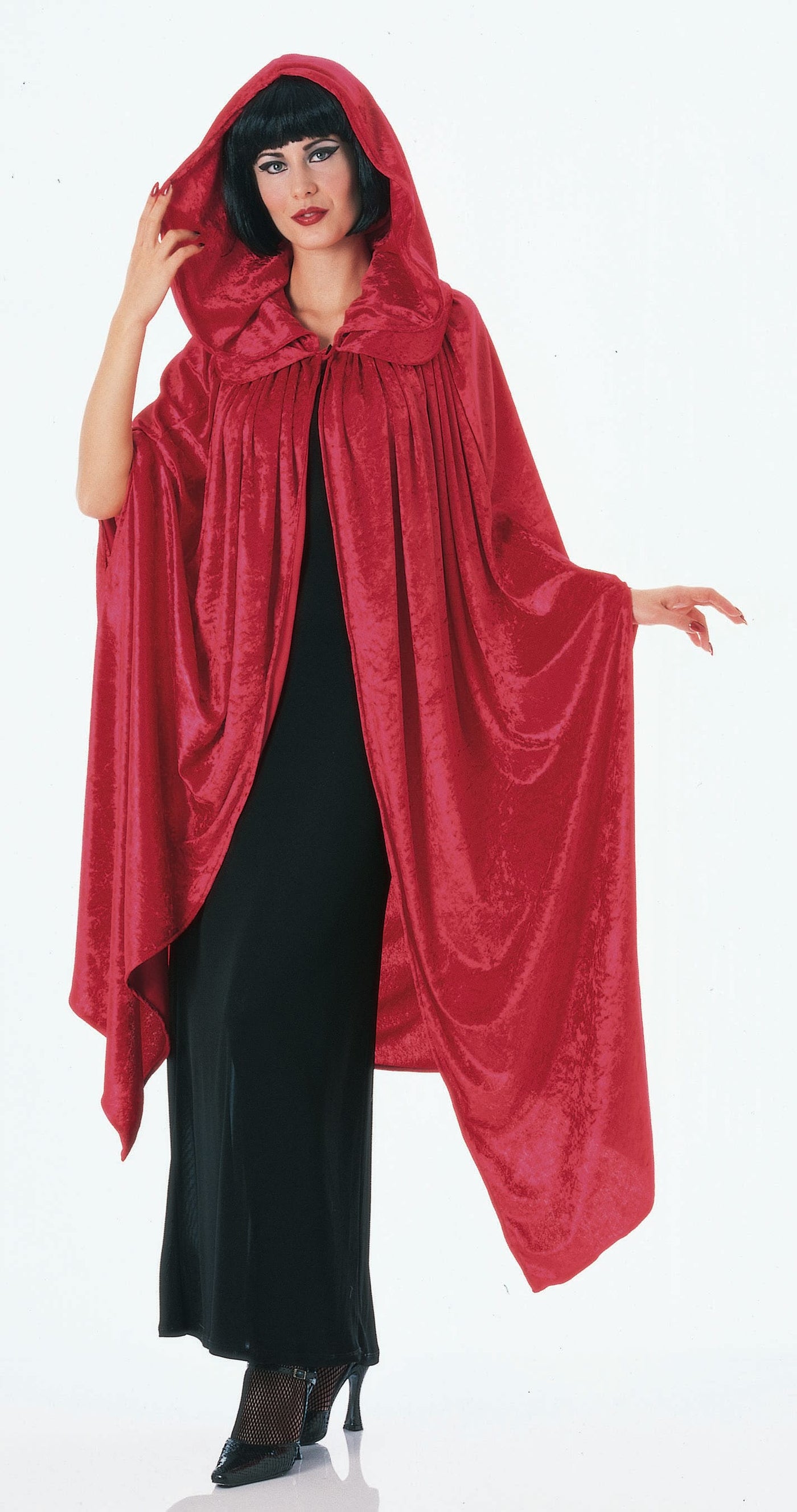 Hooded Crushed Red Velvet Cape - Adult