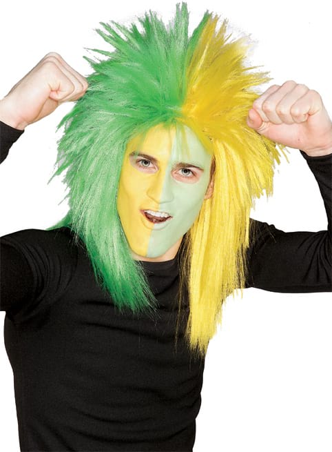 Sports Fanatic Green & Yellow Wig - Adult