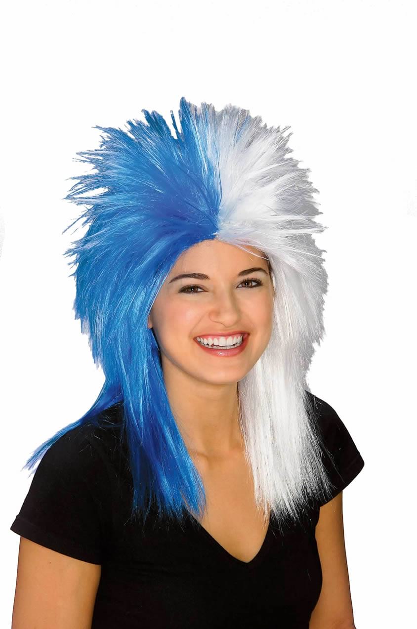 Sport Fanatic Blue/White Wig - Adult