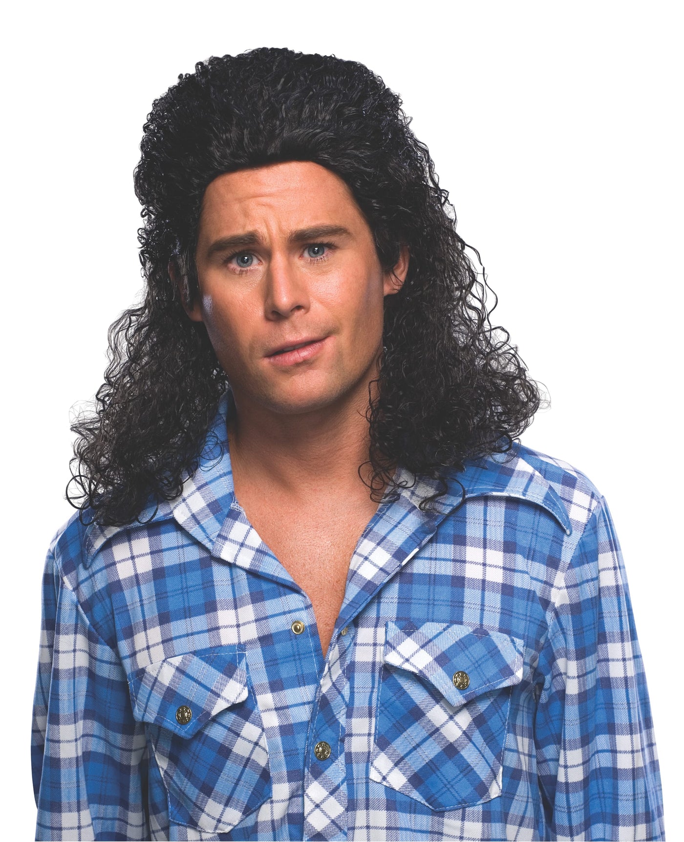 Perm Mullet Wig - Black  - Adult