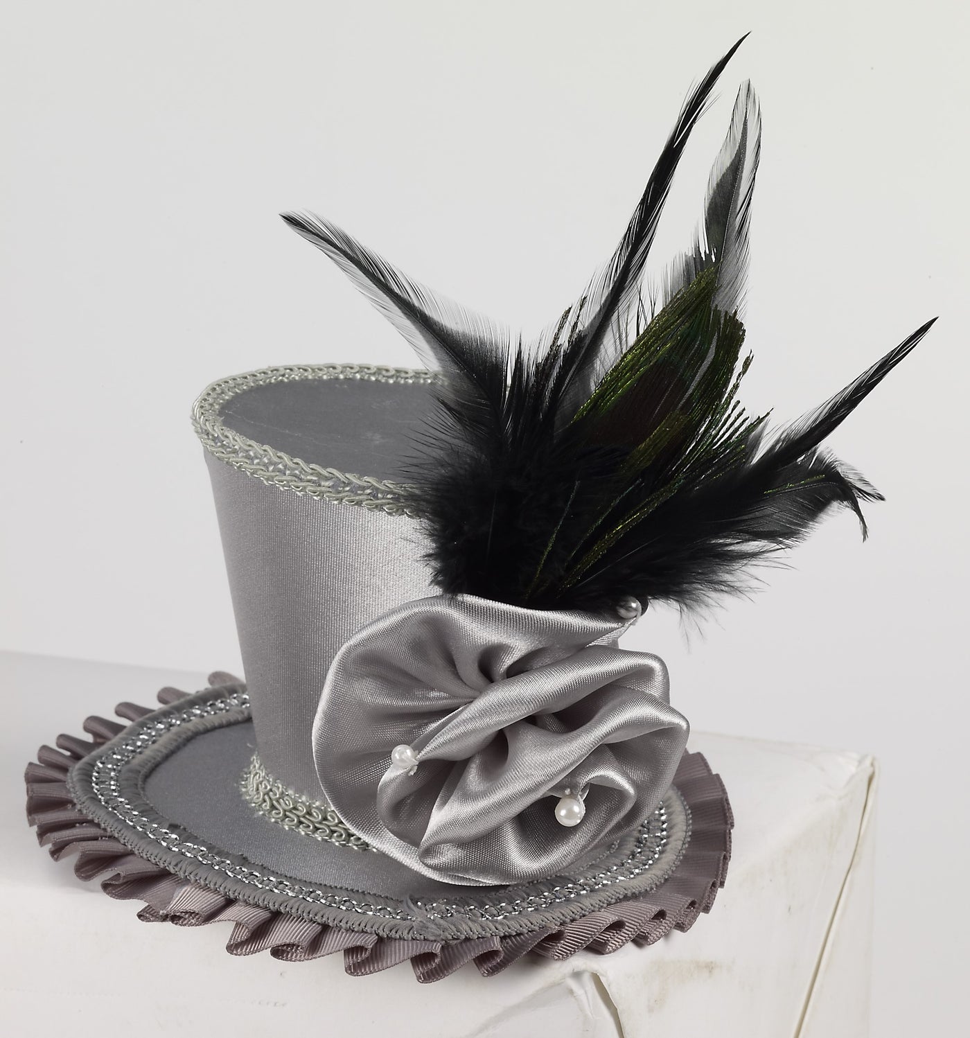 Mini Top Hat W/Rose Gray - Adult