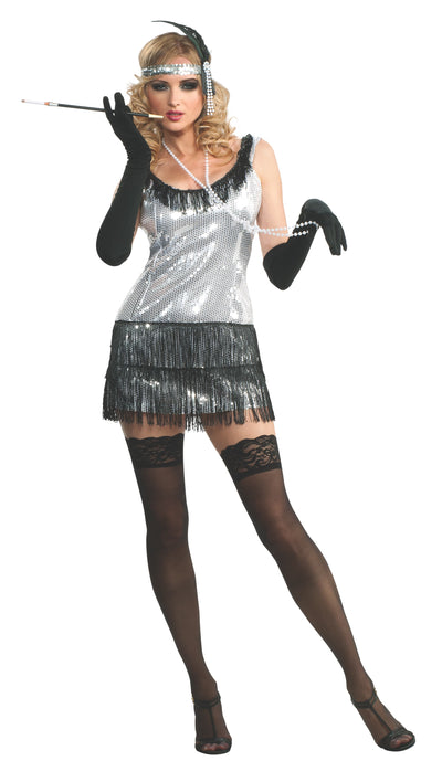 Silver Sequin Flapper Dress, Adult