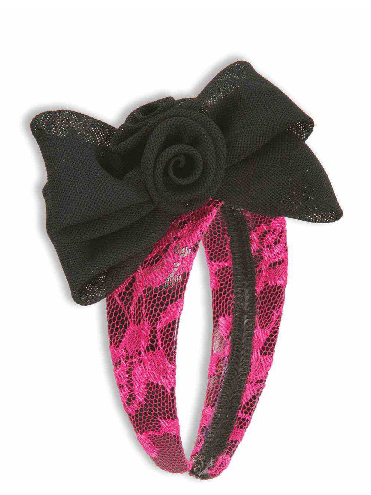 Lace Headband With Bow - Neon Pink